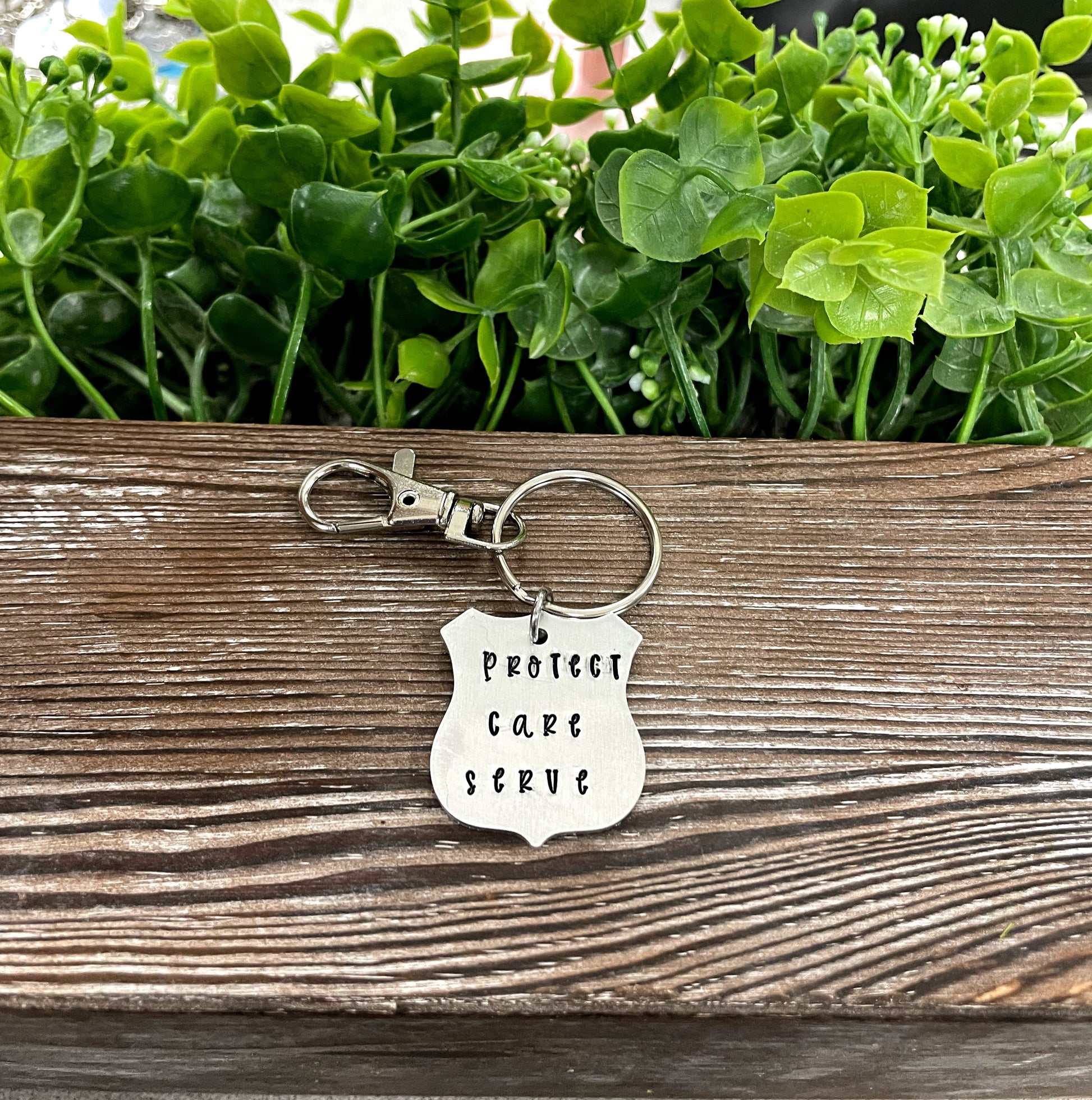 Police Badge Hand Stamped Key Chain - Handmade by Marlayna