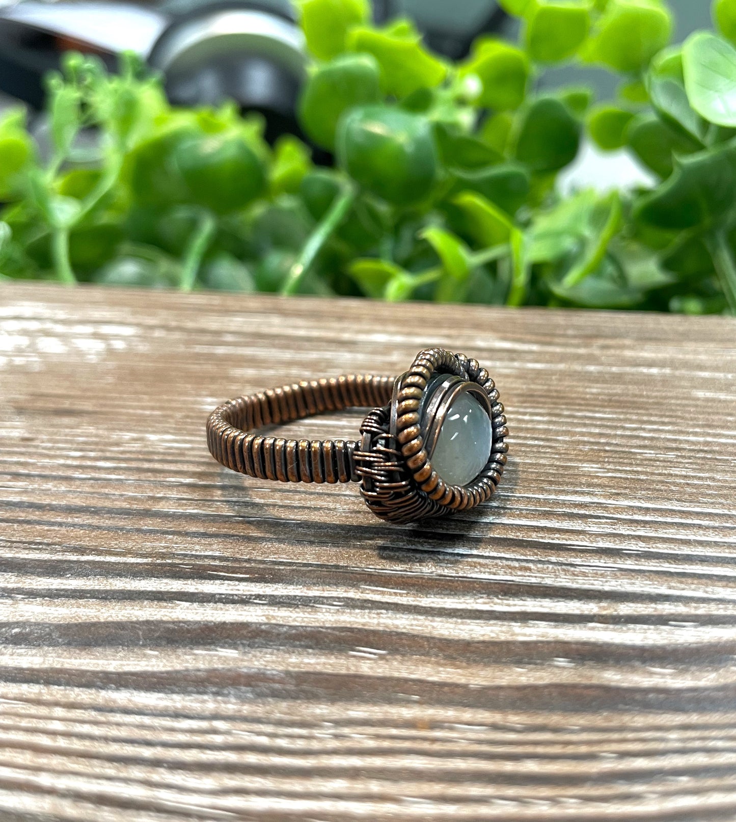 Moonstone Cabochon Wire Wrapped Ring Size 10 - Handmade by Marlayna