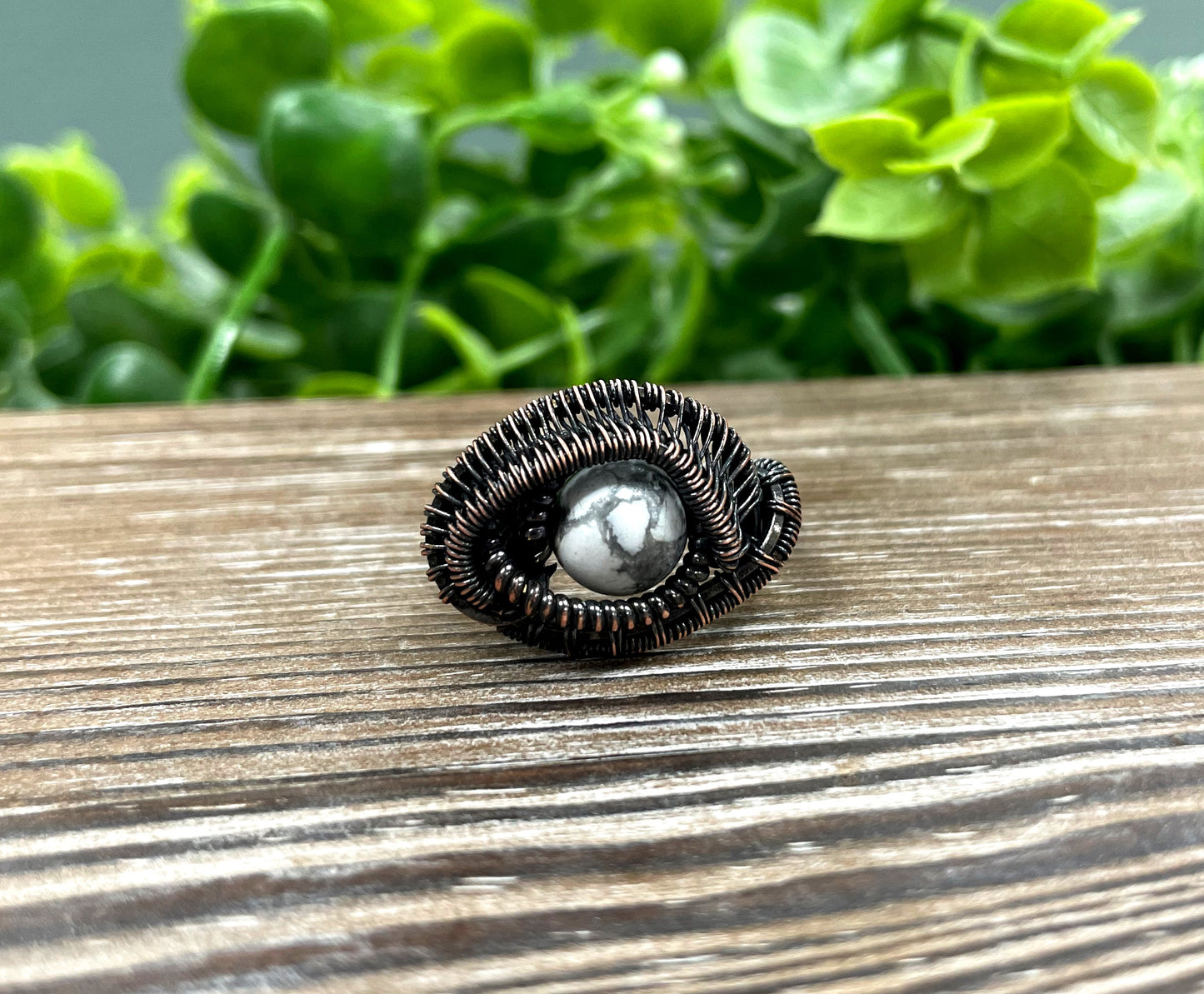 Howlite Wire Wrapped Ring - Handmade by Marlayna