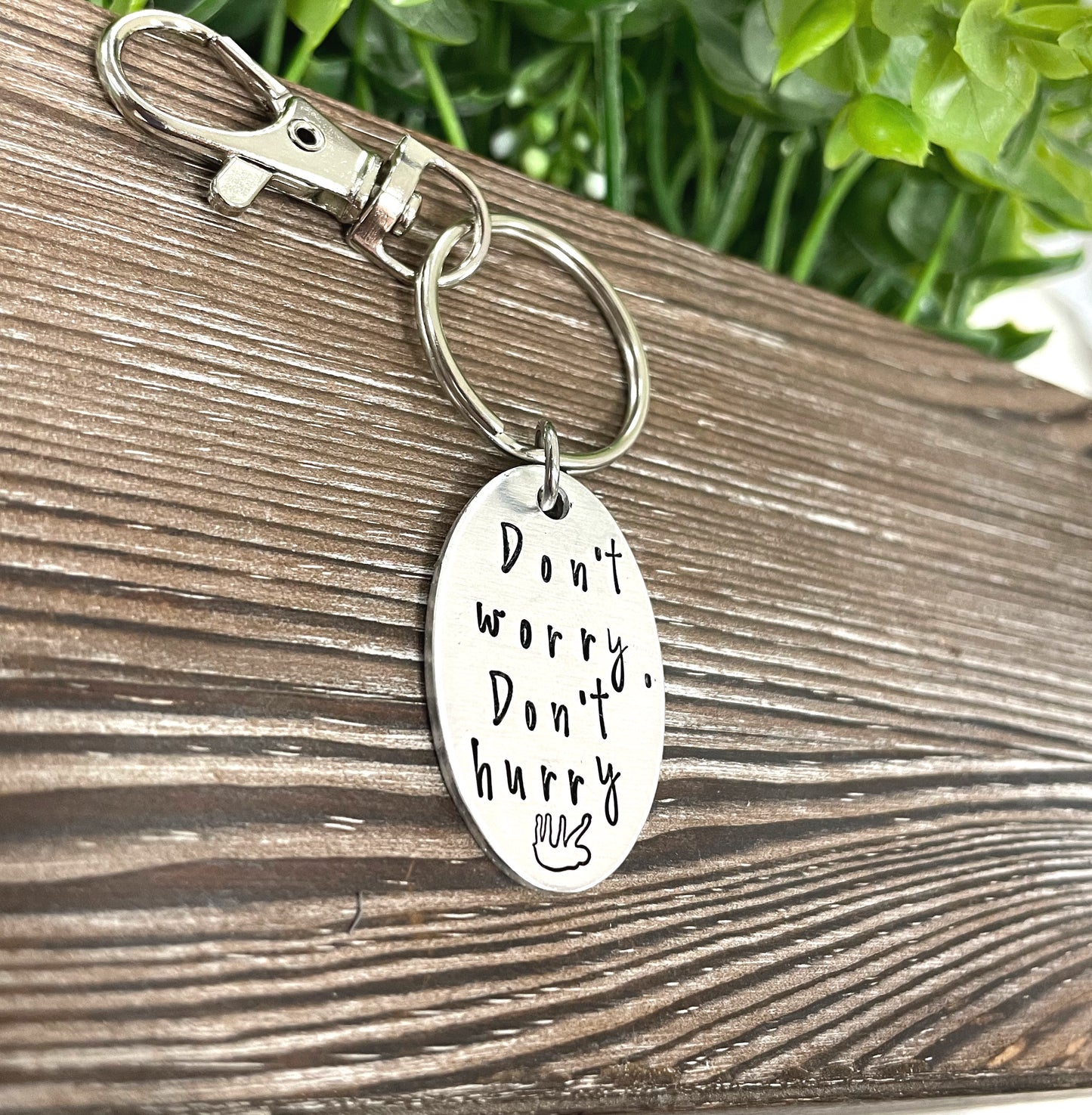 Don’t Worry Don’t Hurry Sloth Fun Animal Themed Hand Stamped Key Chain - Handmade by Marlayna