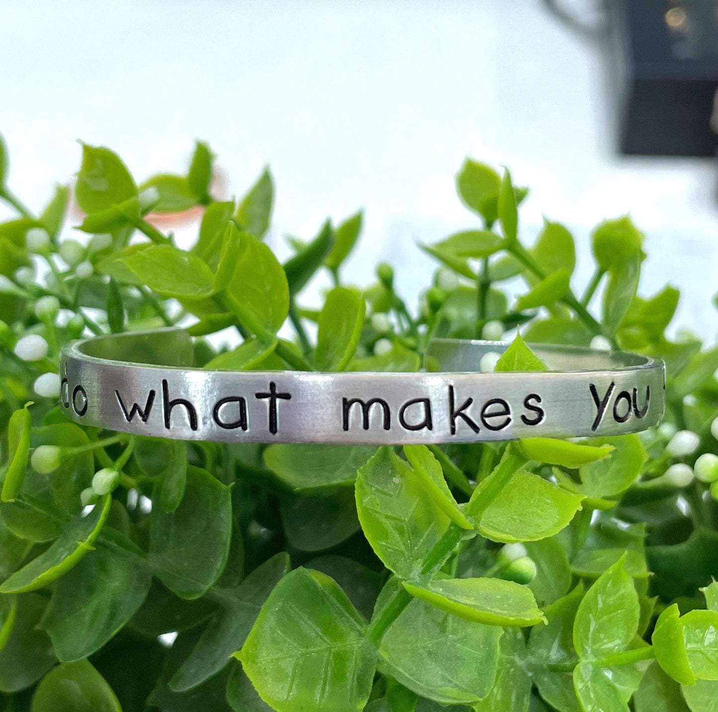 Do What Makes You Happy Hand Stamped Cuff Bracelet Quote - Can be d - Handmade by Marlayna