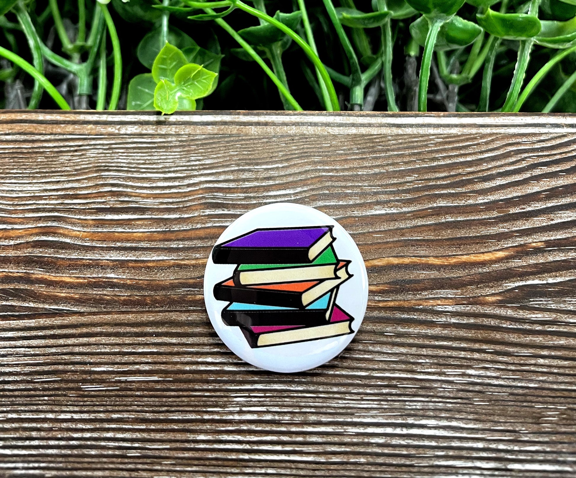 Stack of Books Reading Graphic Art Button / Pin 1.25” - Handmade by Marlayna