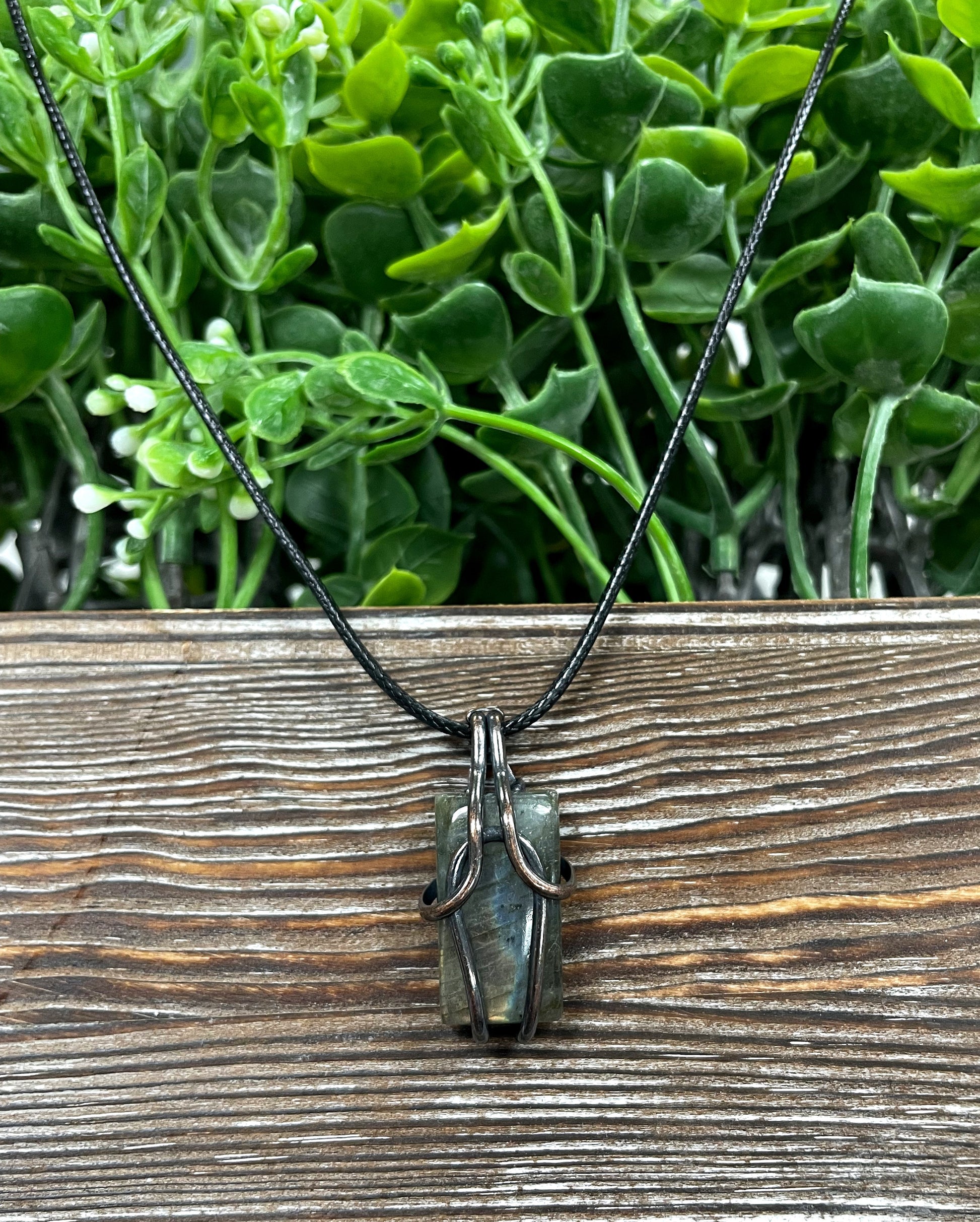 Mini Wire Wrapped Labradorite Gemstone Pendant, Square or Rectangle Shape - Handmade by Marlayna