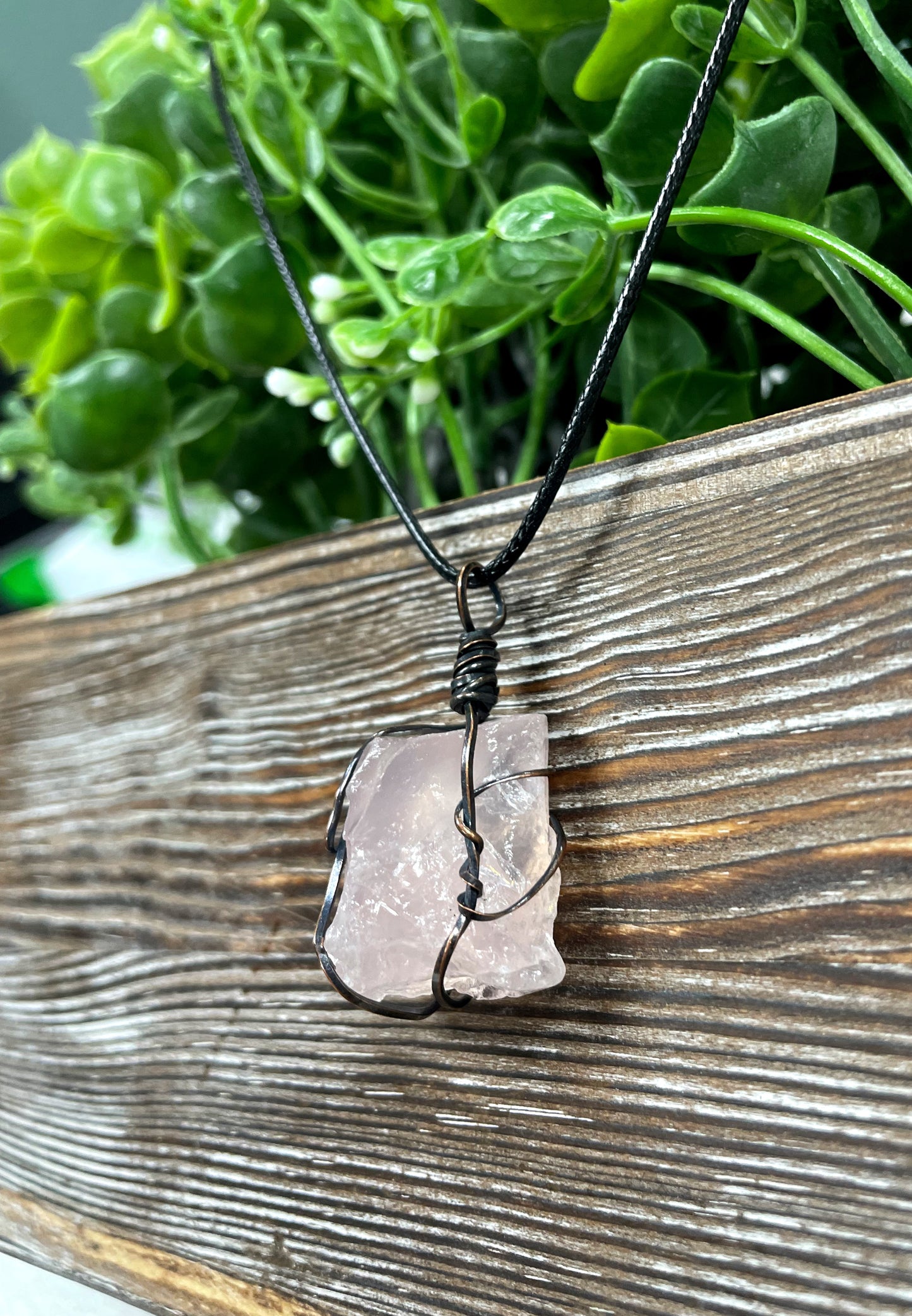 Wire Wrapped Rough Rose Quartz Chunk Gemstone Pendant - Handmade by Marlayna