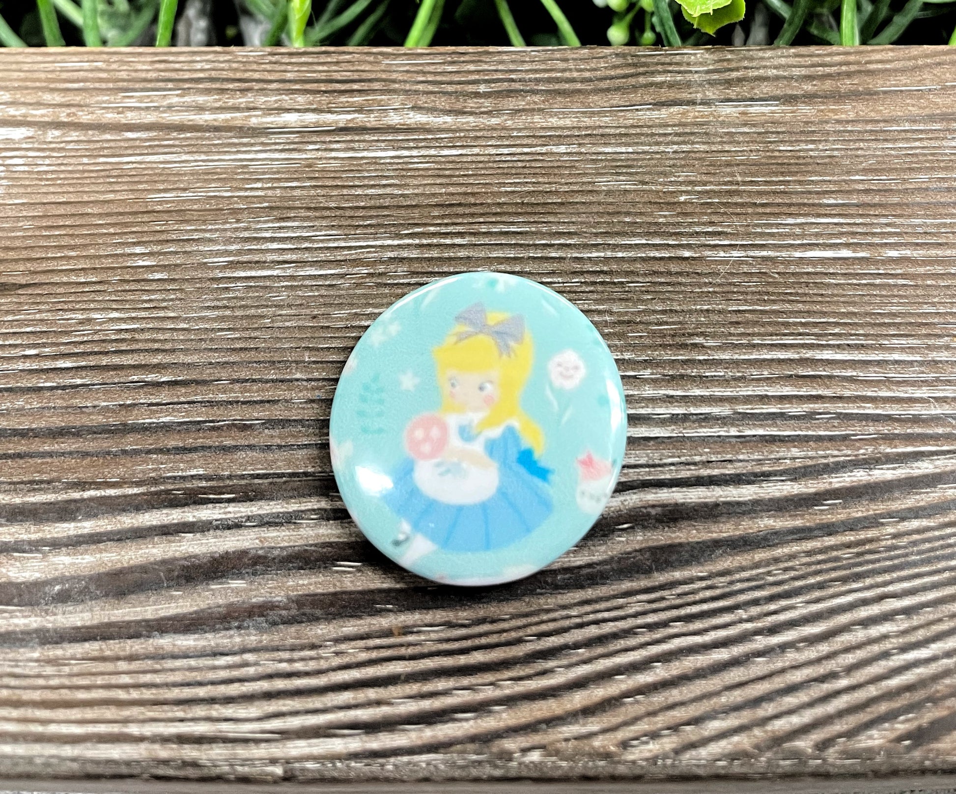 Alice Blue Dress Fairy Tale, Graphic Art Button / Pin 1.25” - Handmade by Marlayna