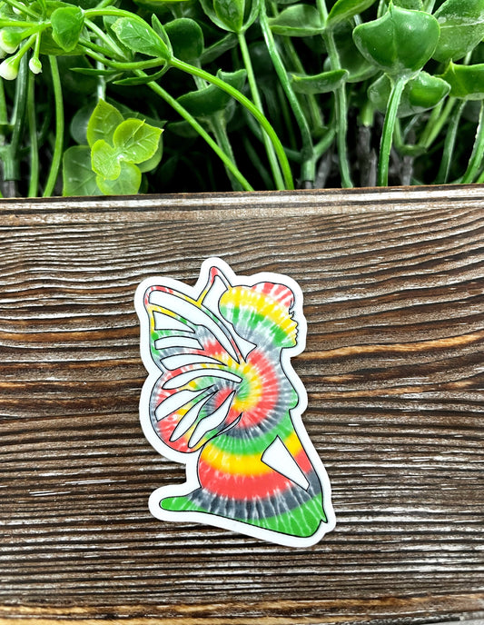 Tie Dye Fairy Die Cut Sticker, Graphic Art Sticker, Vinyl, , Green Yellow Orange |Sticker or Magnet