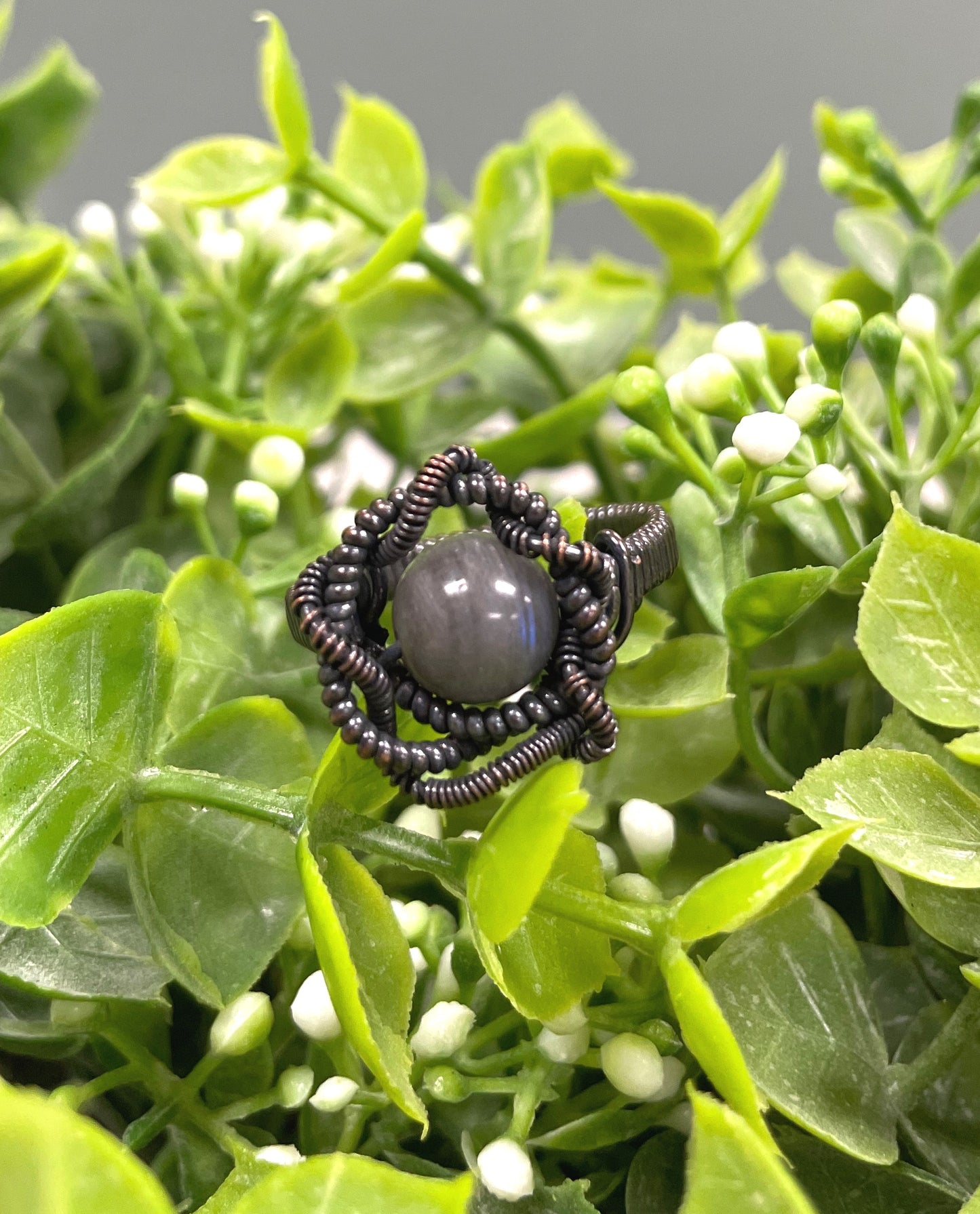 Labradorite Gemstone Wire Wrapped Ring - Handmade by Marlayna