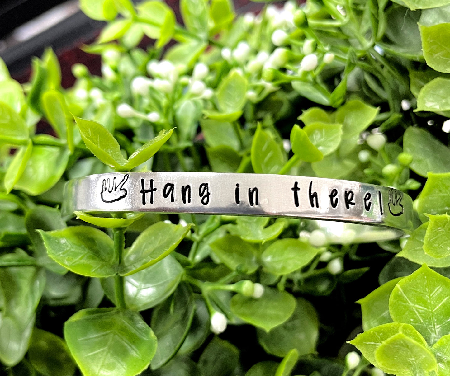 Hang in There Sloth Hand Stamped Cuff Bracelet - Can be d - Handmade by Marlayna