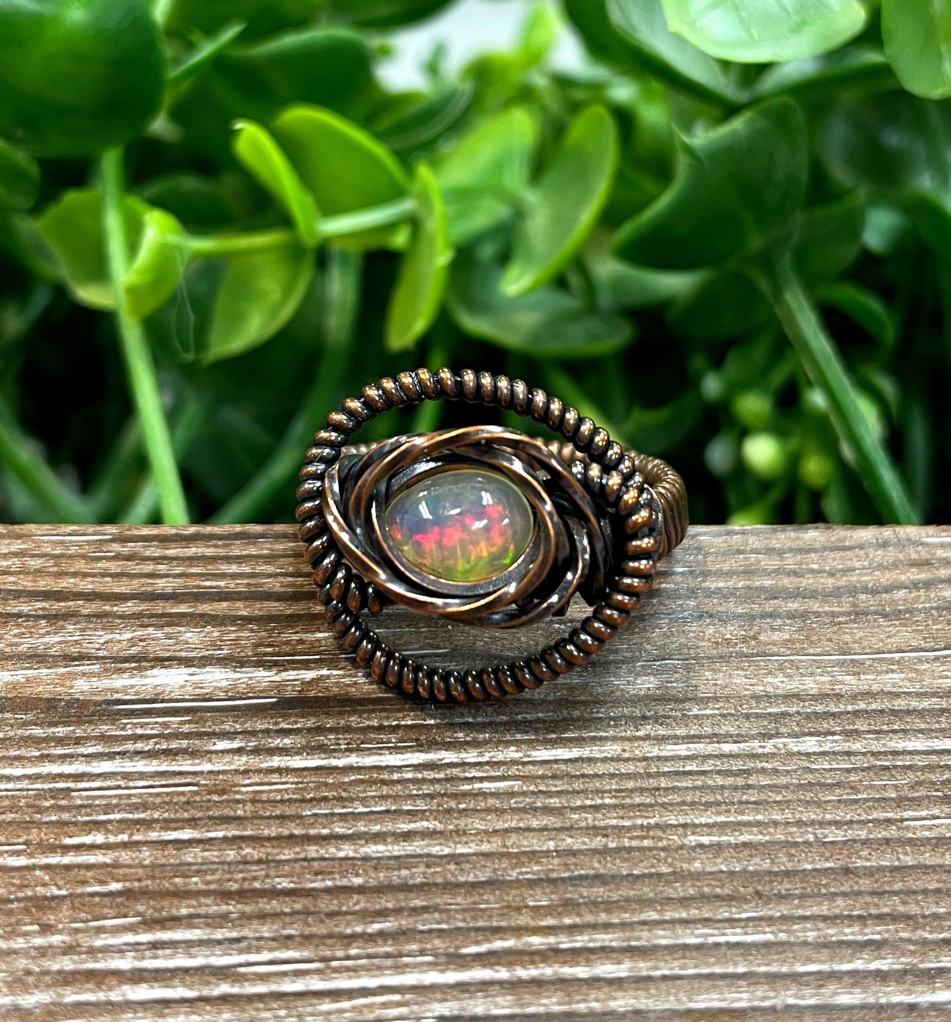 Opal Cabochon Wire Wrapped Ring Size 8 - Handmade by Marlayna