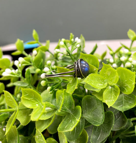 Labradorite Gemstone Wire Wrapped Ring w/ Sterling Silver Wire - Handmade by Marlayna