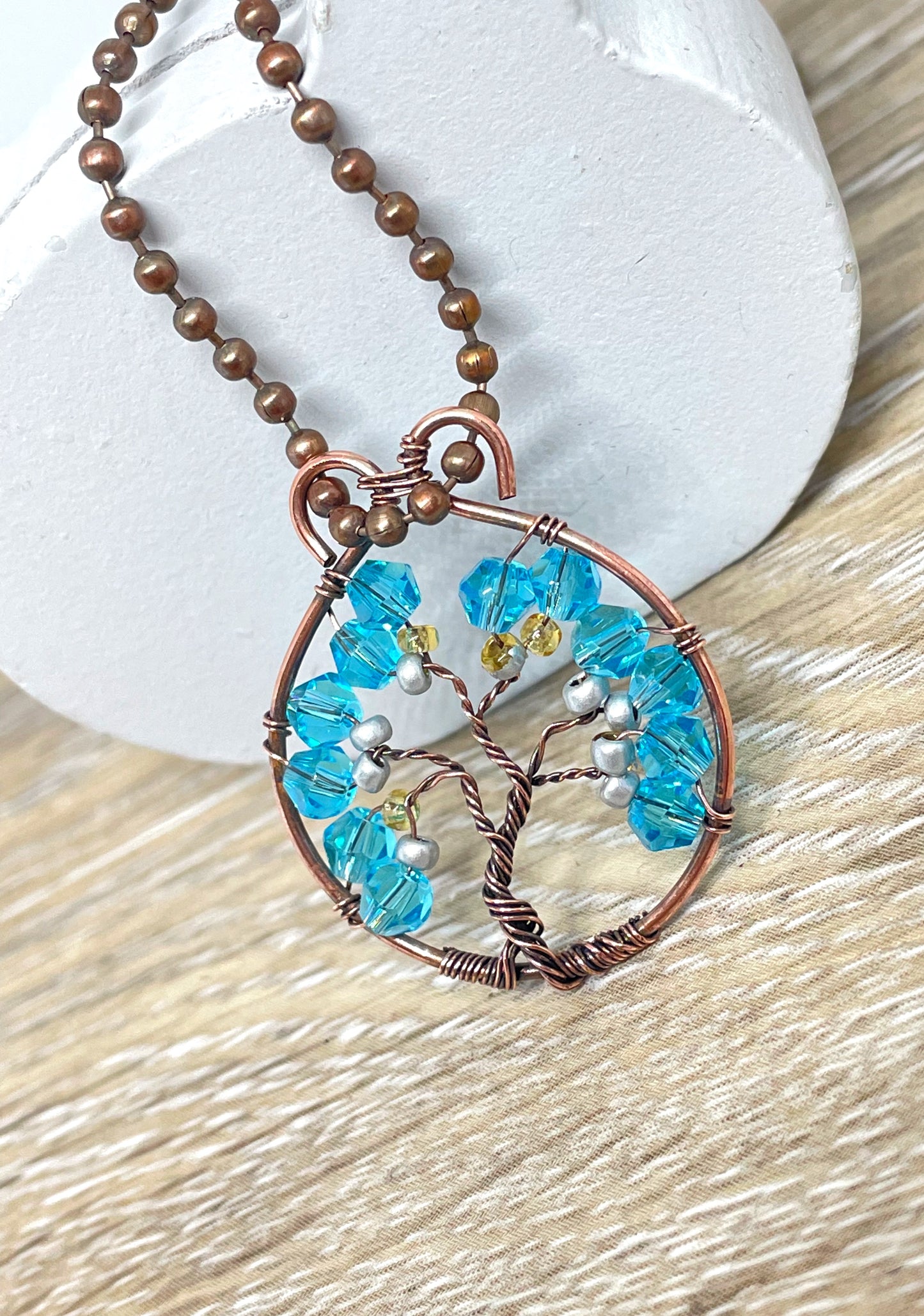 Mini Wire Wrapped Tree of Life Pendant with Glass Crystals - Handmade by Marlayna