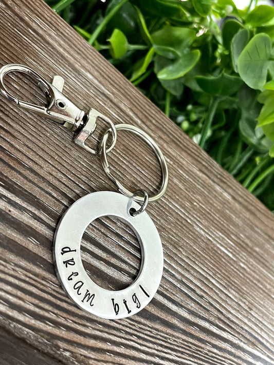 Dream Big Motivational Hand Stamped Key Chain - Handmade by Marlayna