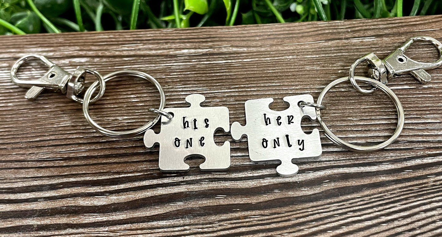 His One, Her Only Puzzle Piece Key Chains - Handmade by Marlayna