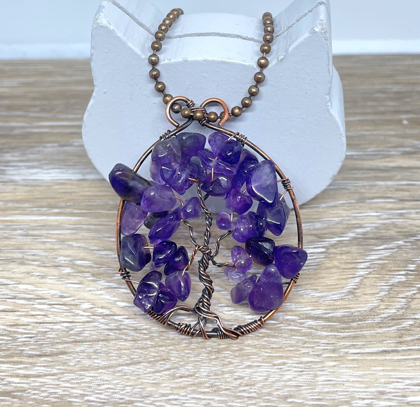 Wire Wrapped Tree of Life Pendant with Amethyst Gemstones - Handmade by Marlayna