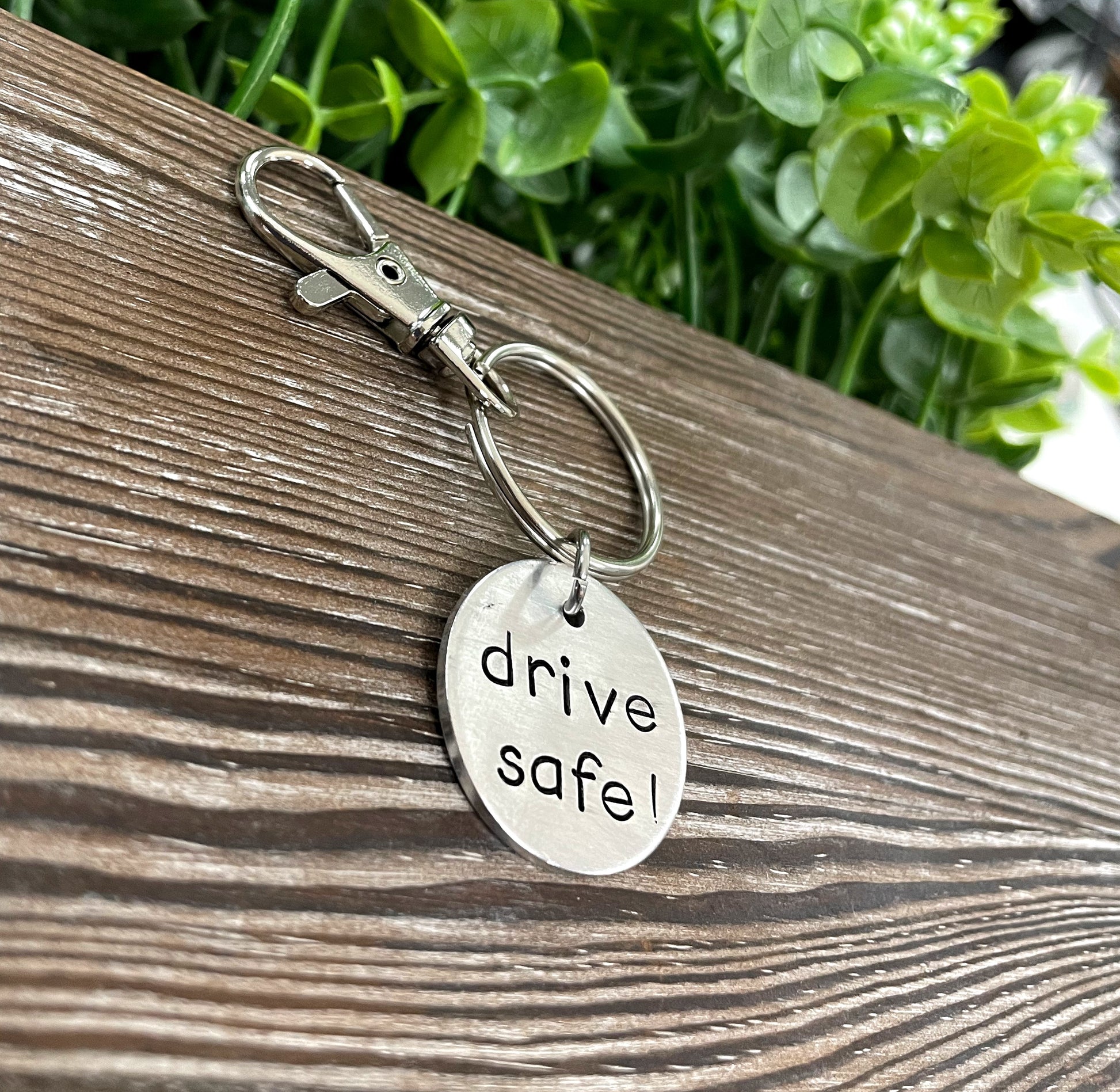 Drive Safe Hand Stamped Key Chain - Handmade by Marlayna