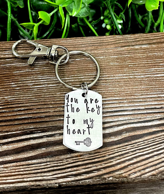 Key to my Heart Hand Stamped Key Chain Valentines Day Gift - Handmade by Marlayna