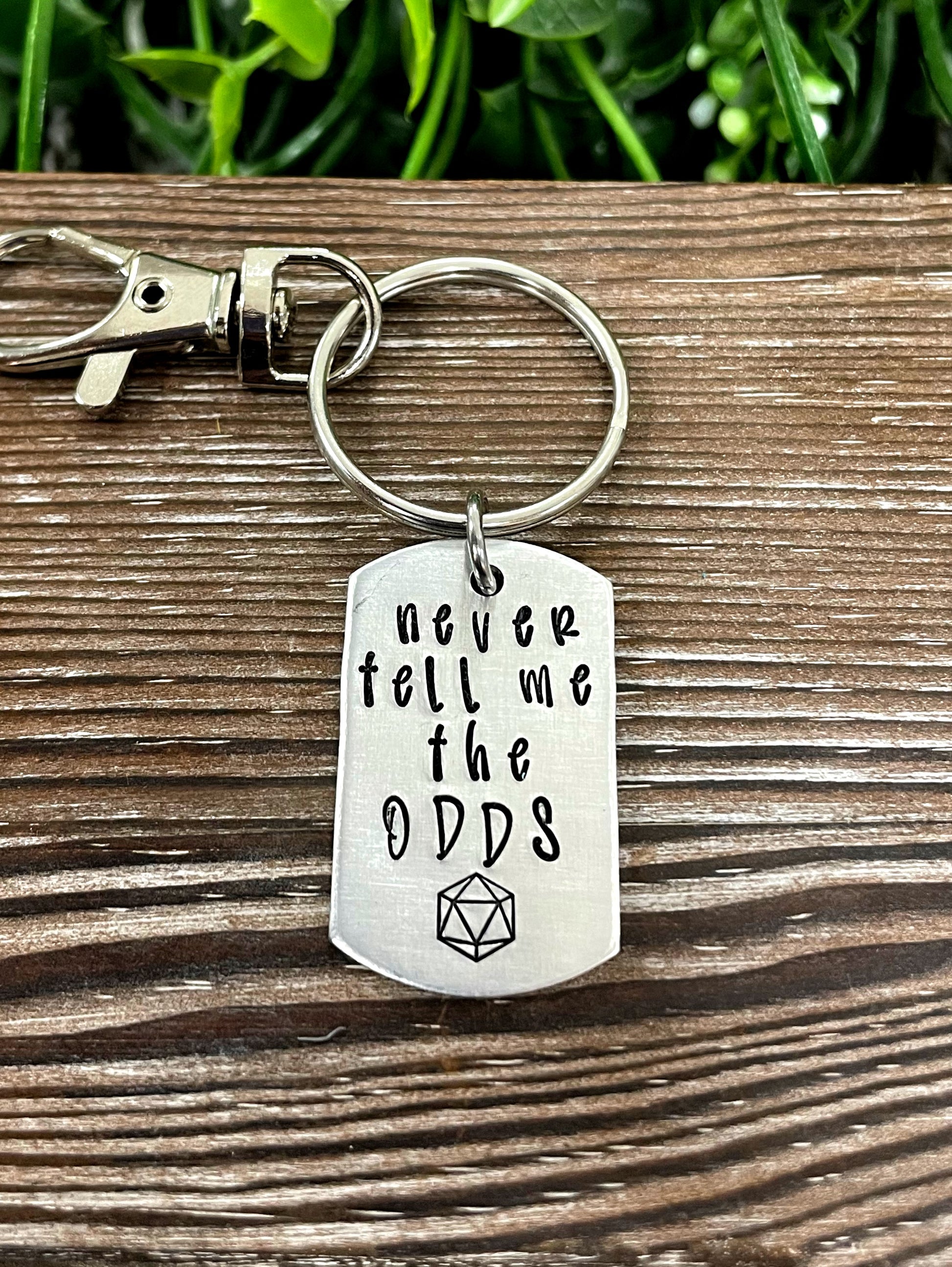 Never Tell Me the Odds Chance Gamer Dice Themed Hand Stamped Key Chain - Handmade by Marlayna