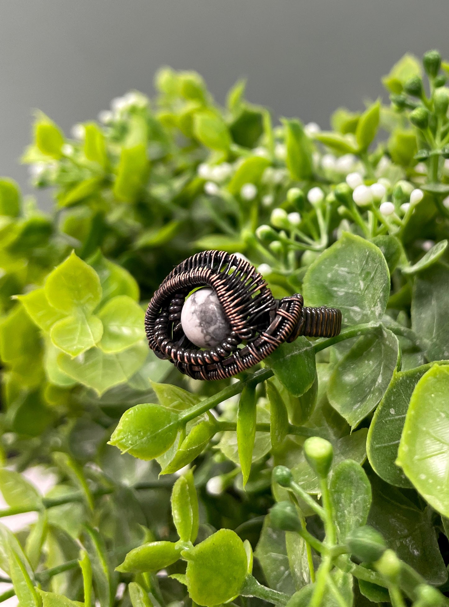 Howlite Wire Wrapped Ring - Handmade by Marlayna