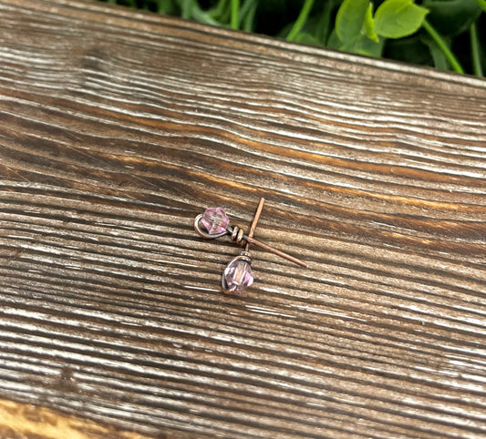 Pink Small Glass Crystal Copper Stud Earrings - Handmade by Marlayna