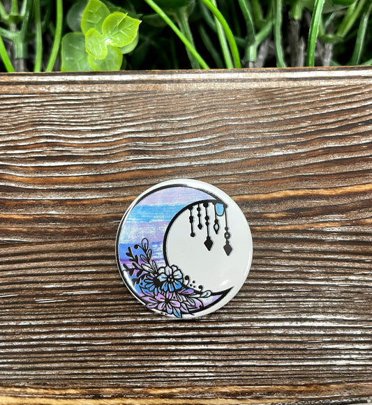 Watercolor Crescent Moon Boho Graphic Art Button / Pin 1.25” - Handmade by Marlayna