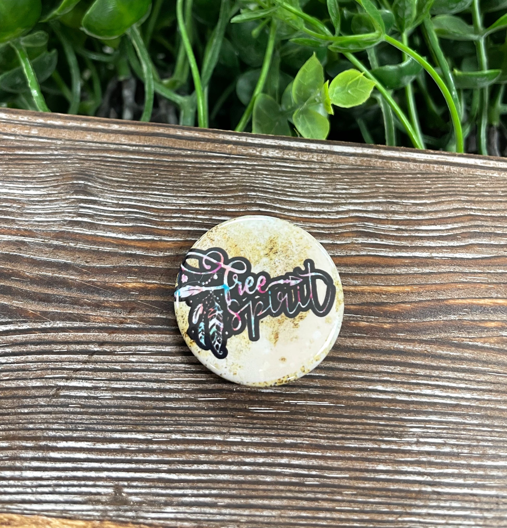 Free Spirit, Gold Glitter, Graphic Art Button / Pin 1.25” - Handmade by Marlayna