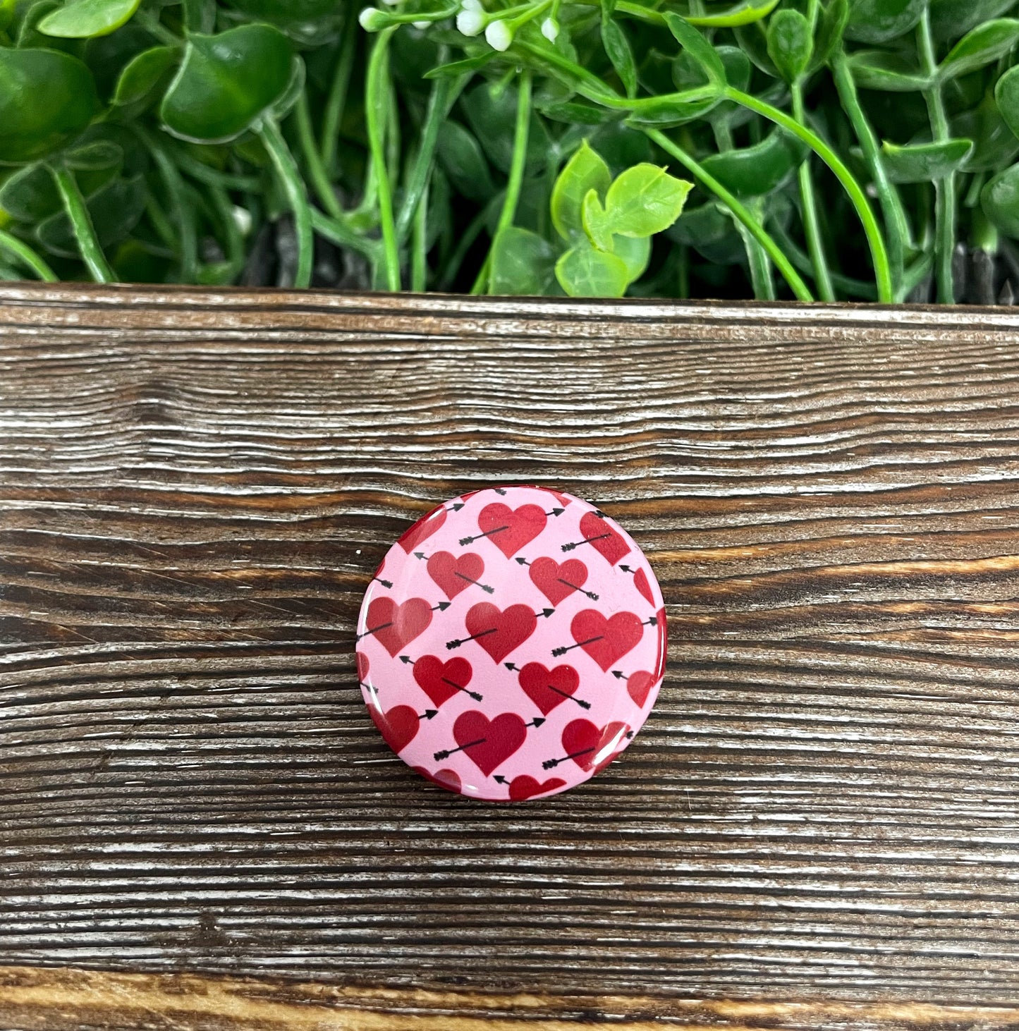 Hearts w/ Arrows, Graphic Art Button / Pin 1.25” - Handmade by Marlayna