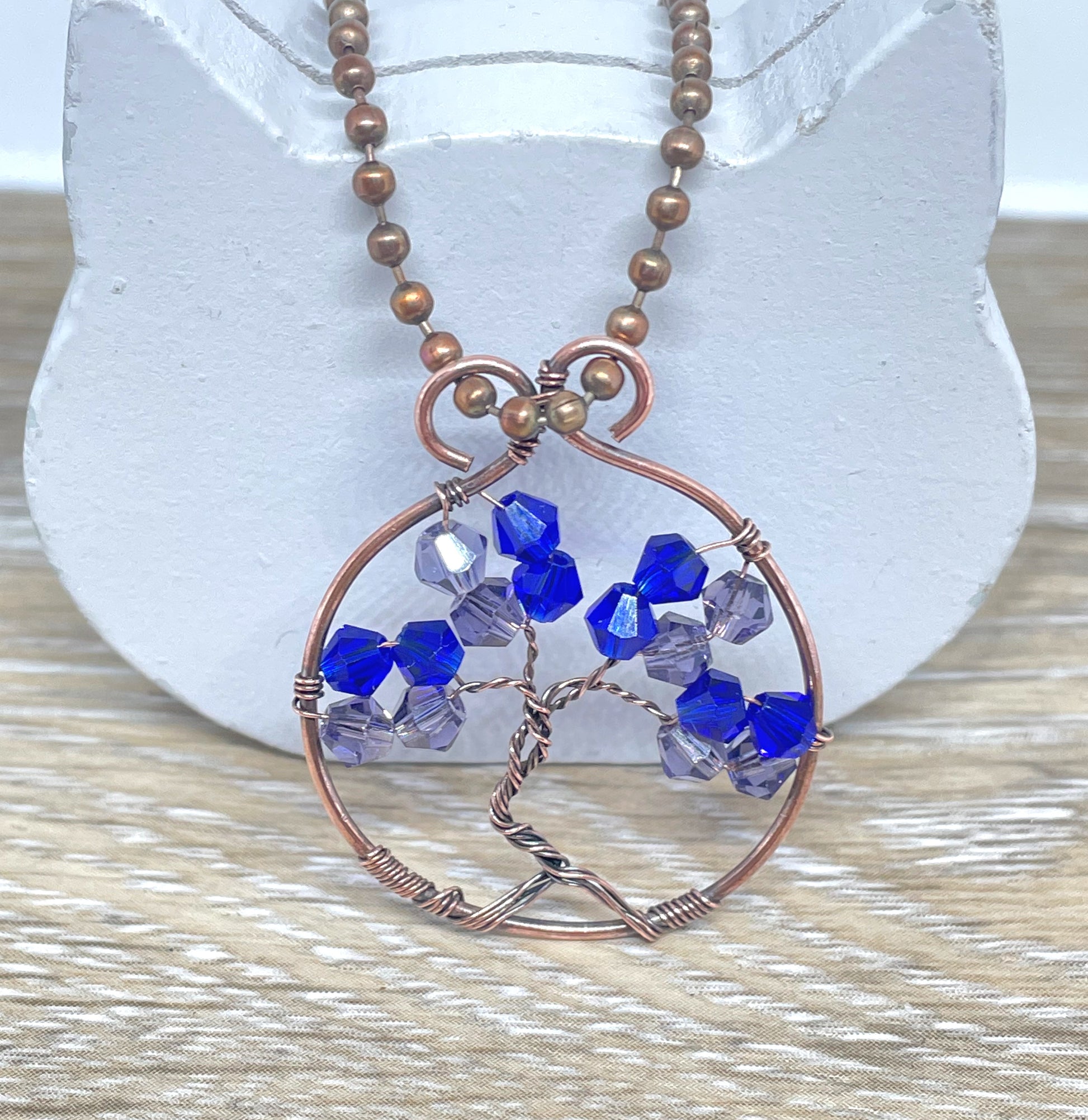 Mini Wire Wrapped Tree of Life Pendant with Glass Crystals - Handmade by Marlayna