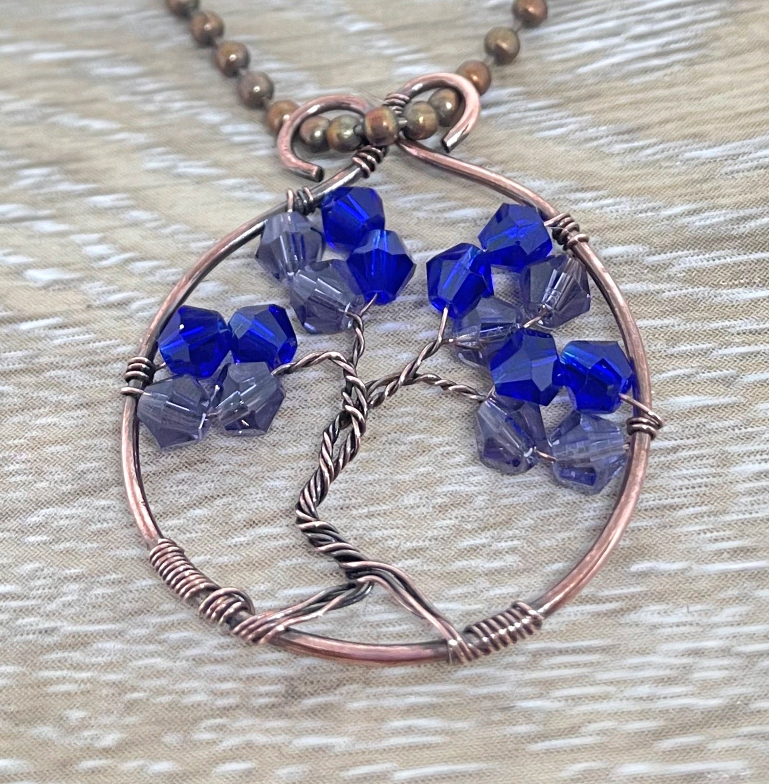 Mini Wire Wrapped Tree of Life Pendant with Glass Crystals - Handmade by Marlayna