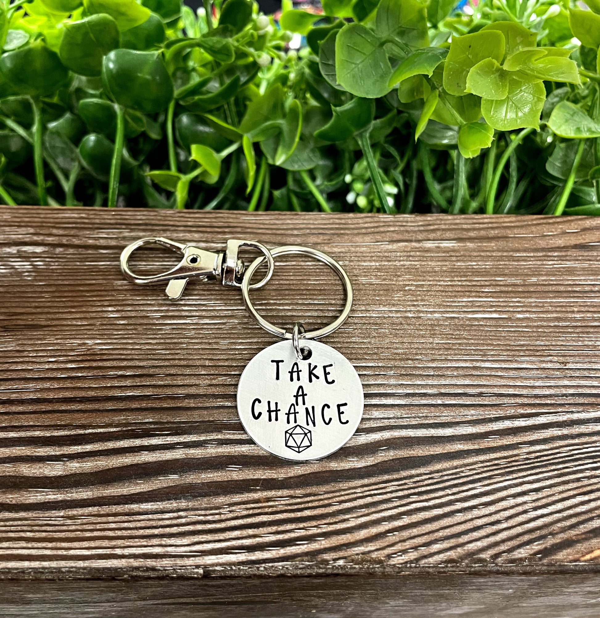 Take a Chance Lucky Gamer Dice Themed Hand Stamped Key Chain - Handmade by Marlayna