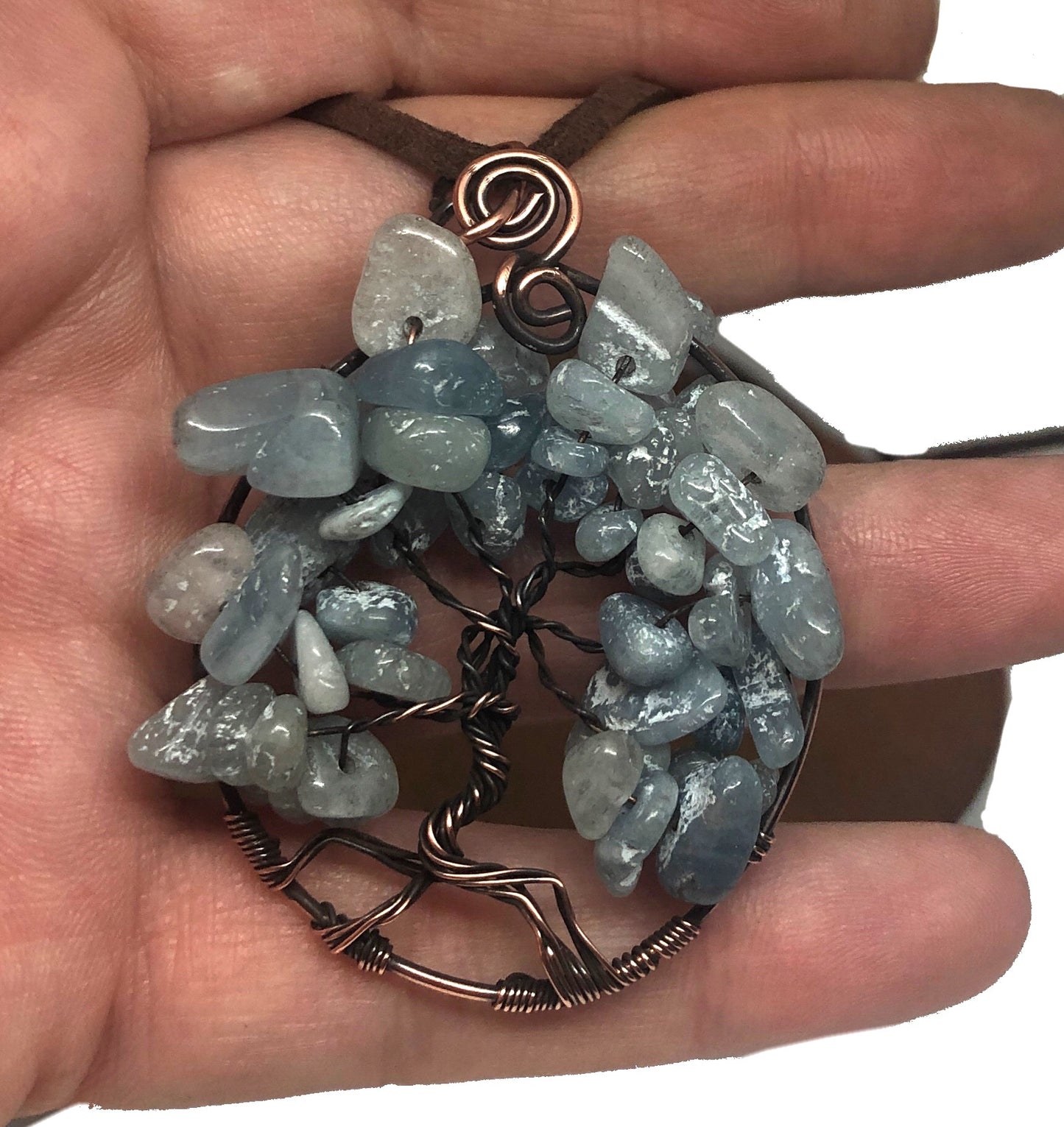 Wire Wrapped Tree of Life Pendant w/ Larimar Gemstones - Handmade by Marlayna