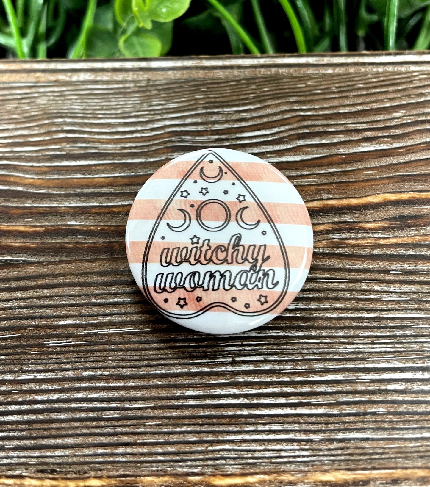 Pink White Stripes Planchette, Graphic Art Button / Pin 1.25” - Handmade by Marlayna