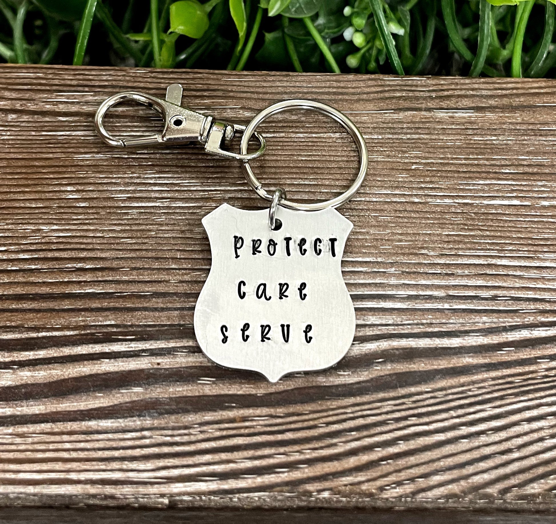 Police Badge Hand Stamped Key Chain - Handmade by Marlayna