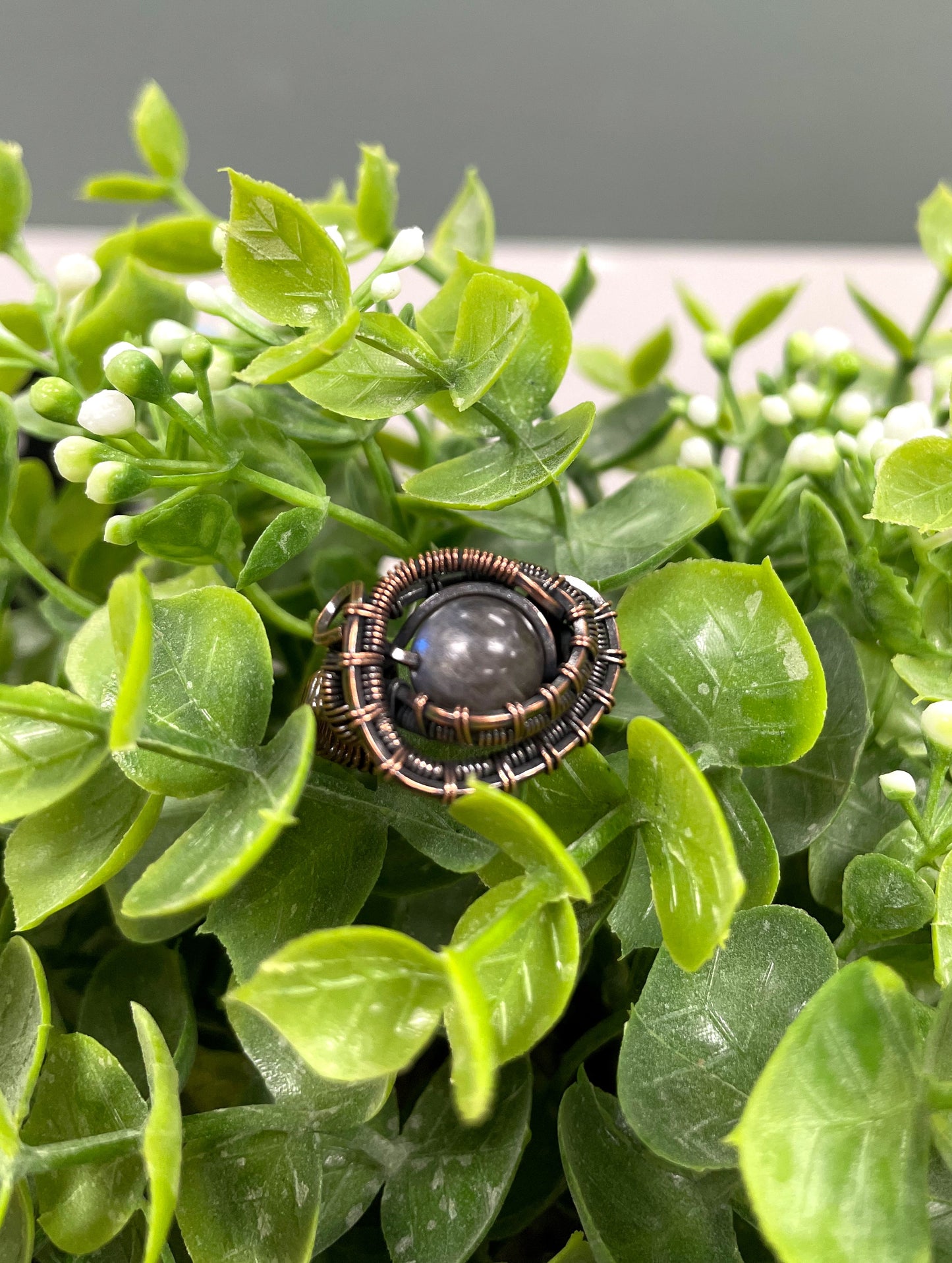 Labradorite Wire Wrapped Ring - Handmade by Marlayna