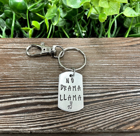 No Drama Llama Fun Animal Themed Hand Stamped Key Chain - Handmade by Marlayna