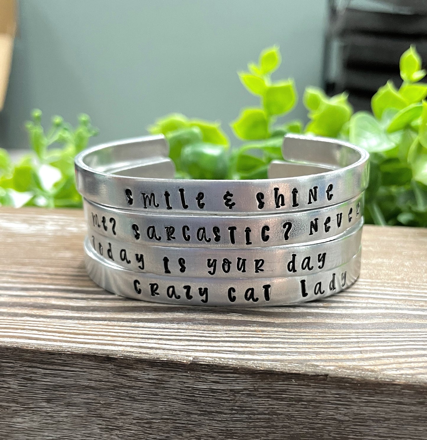 Hand Stamped Cuff Bracelet Crazy Cat Lady - Can be d - Handmade by Marlayna