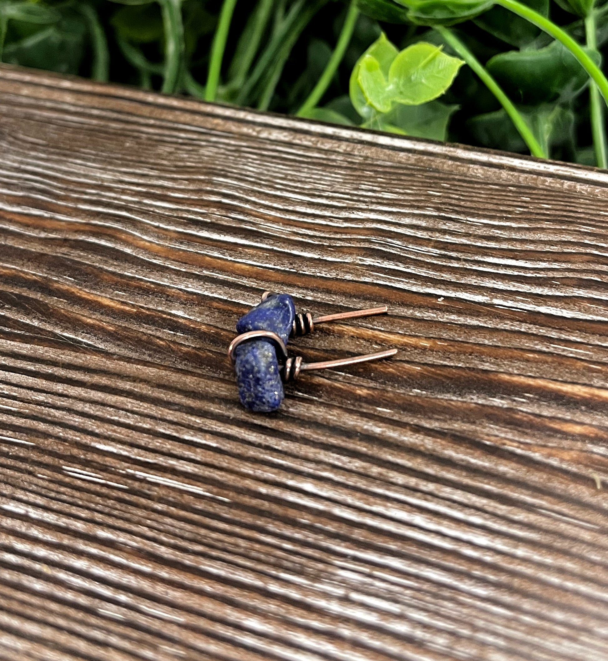 Sodalite Gemstone Chip Copper Stud Earrings - Handmade by Marlayna