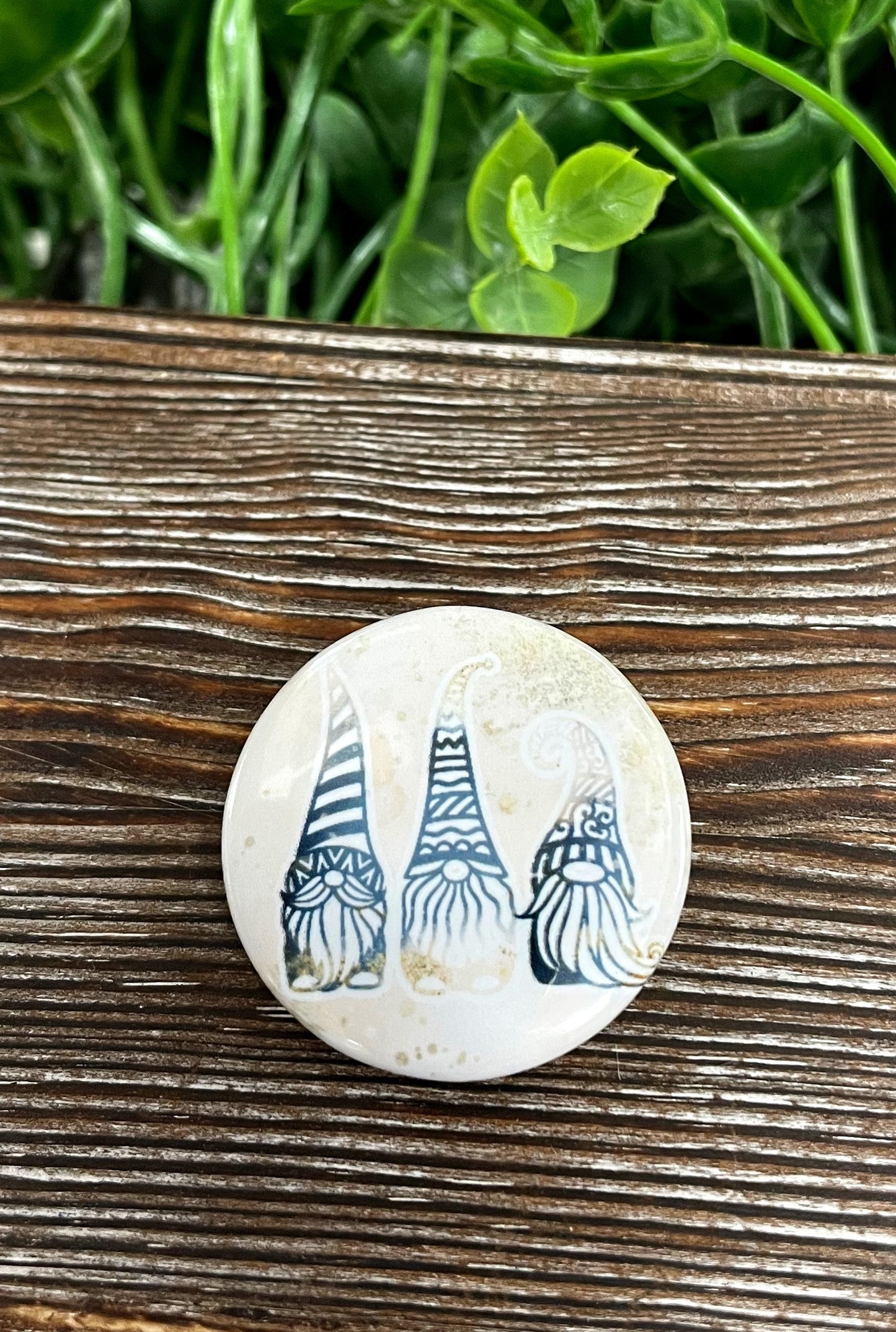 Blue and Gold Glitter Gnomes, Graphic Art Button / Pin 1.25” - Handmade by Marlayna