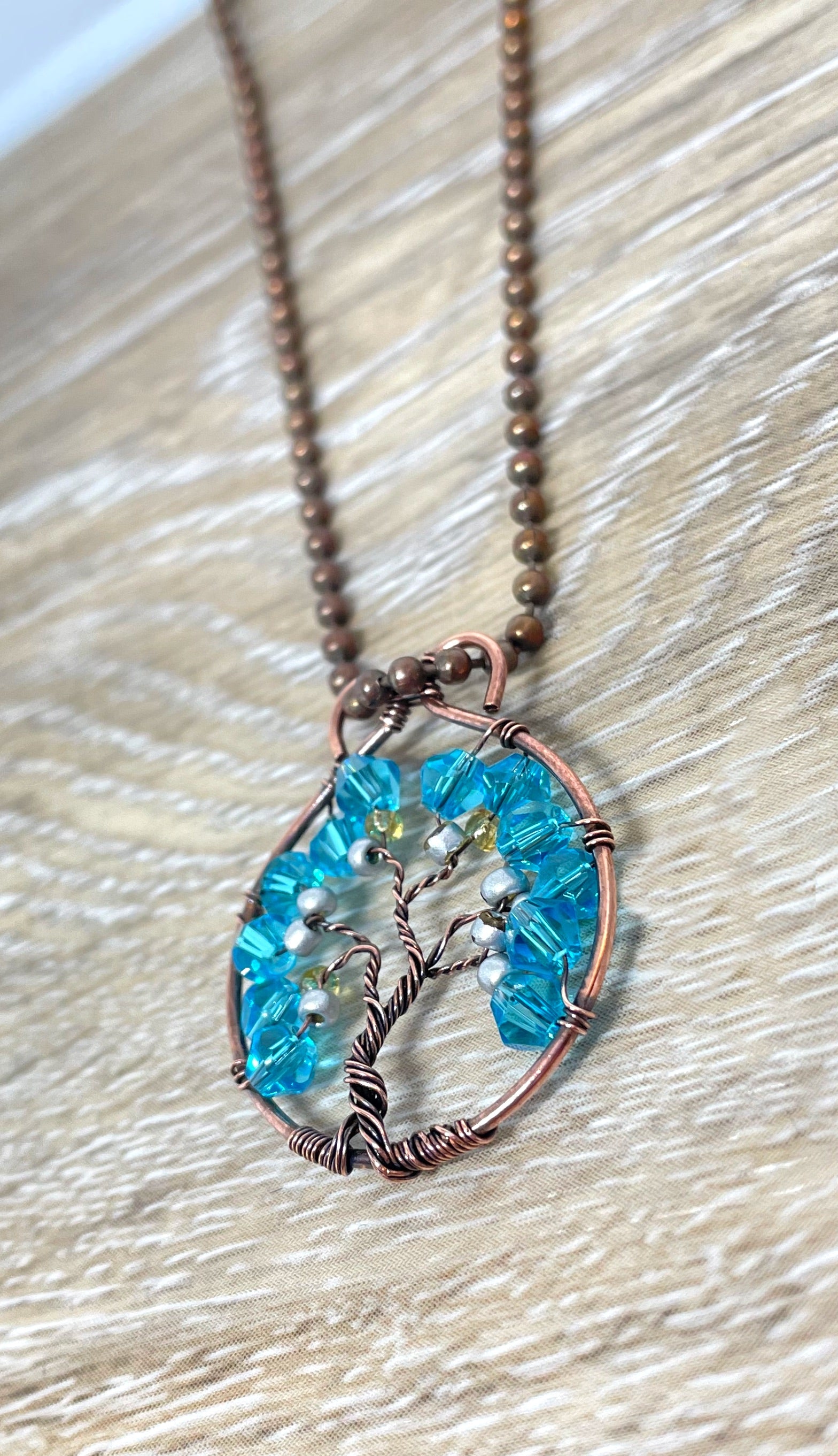 Mini Wire Wrapped Tree of Life Pendant with Glass Crystals - Handmade by Marlayna