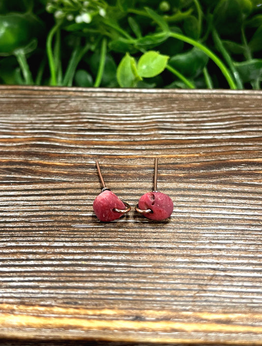 Coral Gemstone Chip Copper Stud Earrings - Handmade by Marlayna