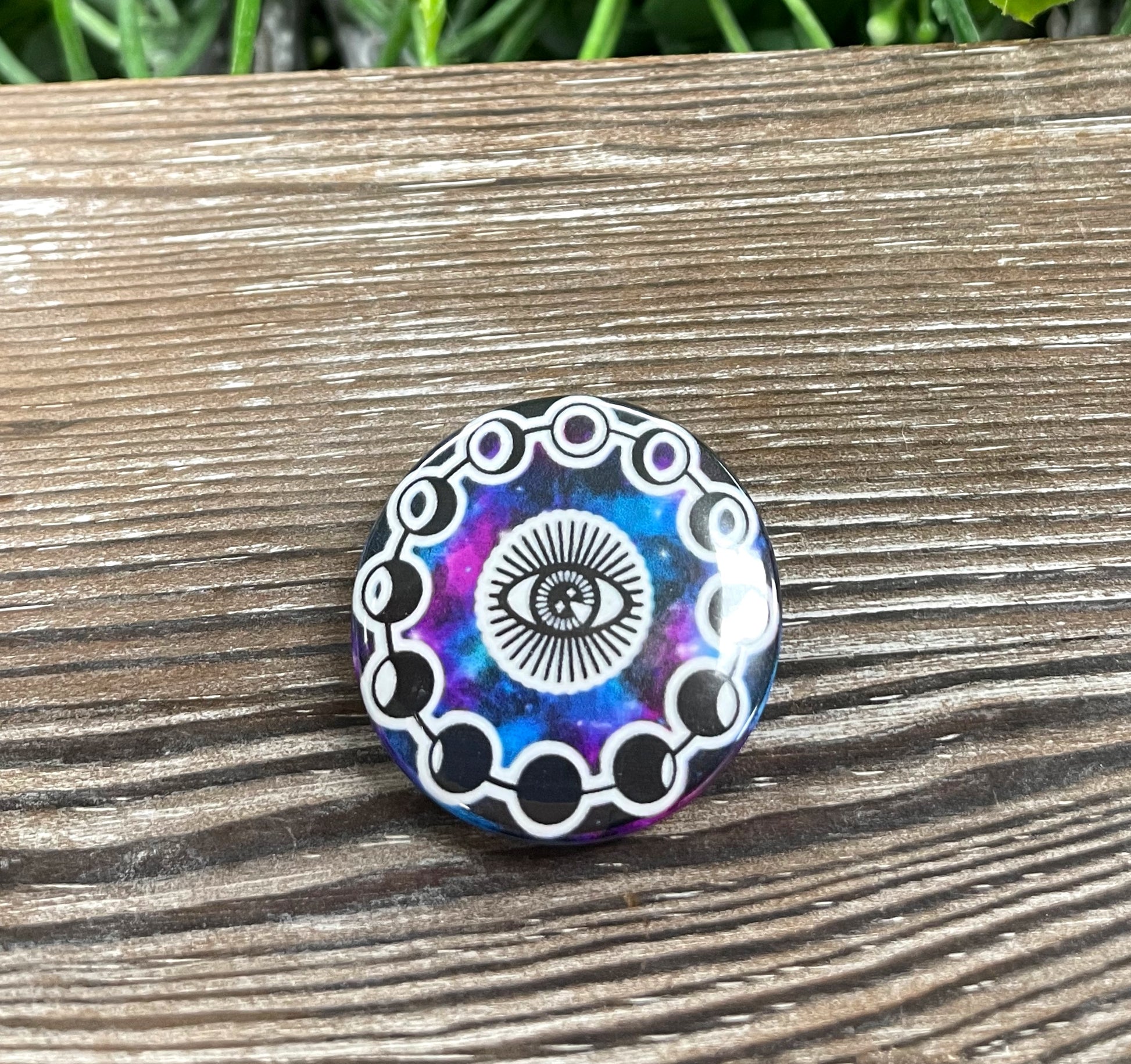 Galaxy Third Eye, Moon Phases,Graphic Art Button / Pin 1.25” - Handmade by Marlayna