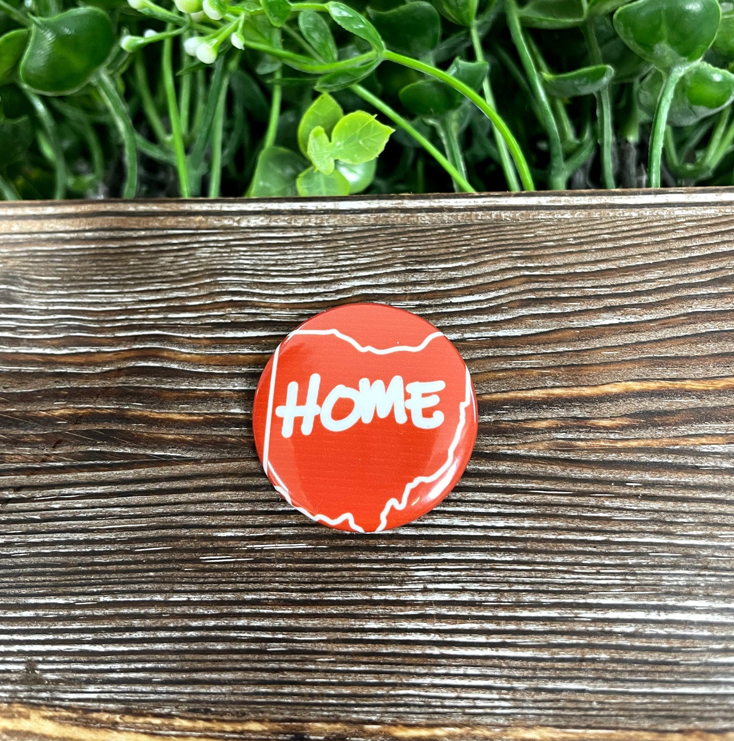 Ohio Home, Red Background, Graphic Art Button / Pin 1.25” - Handmade by Marlayna