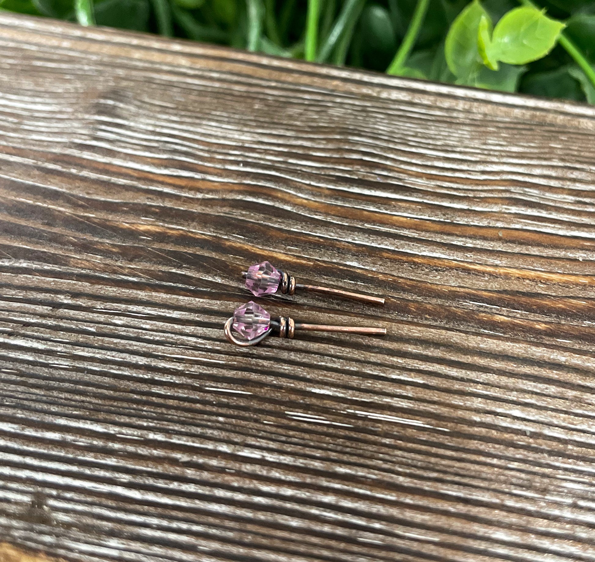 Pink Small Glass Crystal Copper Stud Earrings - Handmade by Marlayna