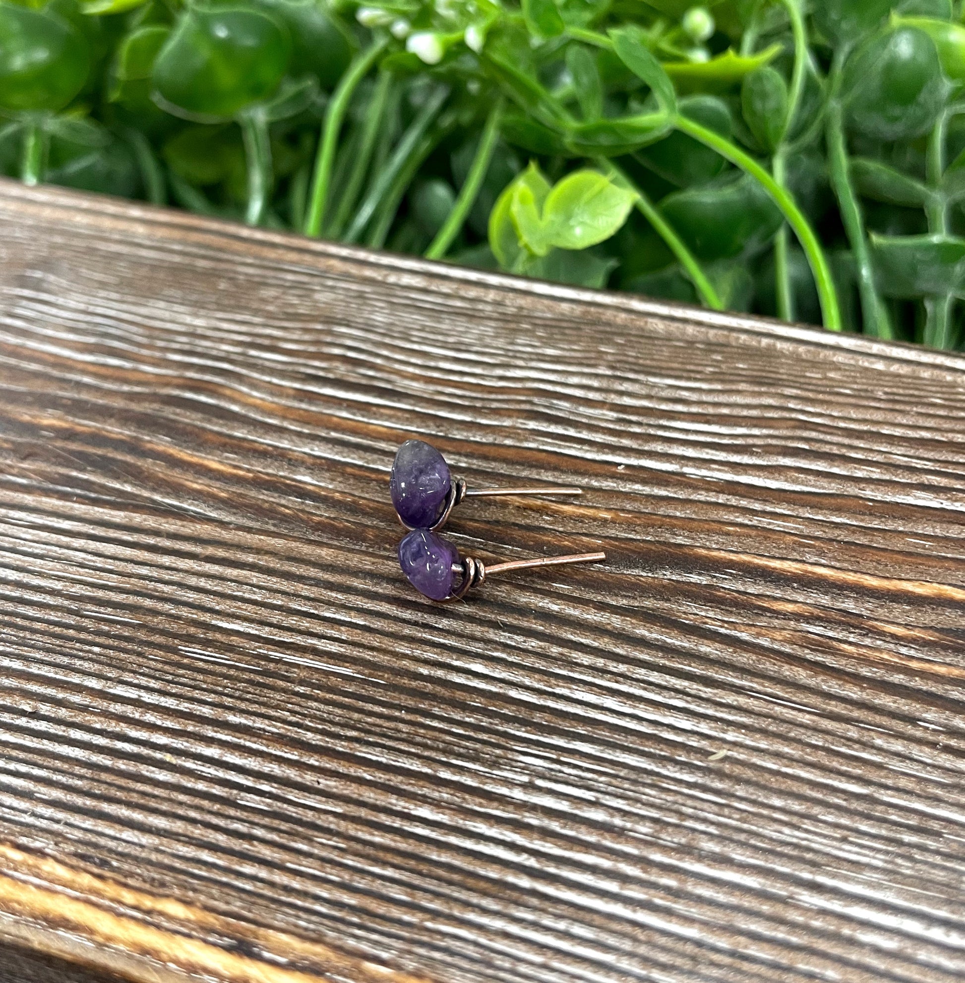 Amethyst Gemstone Chip Copper Stud Earrings - Handmade by Marlayna