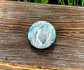 Blue Marble, Cat w/ Crystals, Graphic Art Button / Pin 1.25” - Handmade by Marlayna