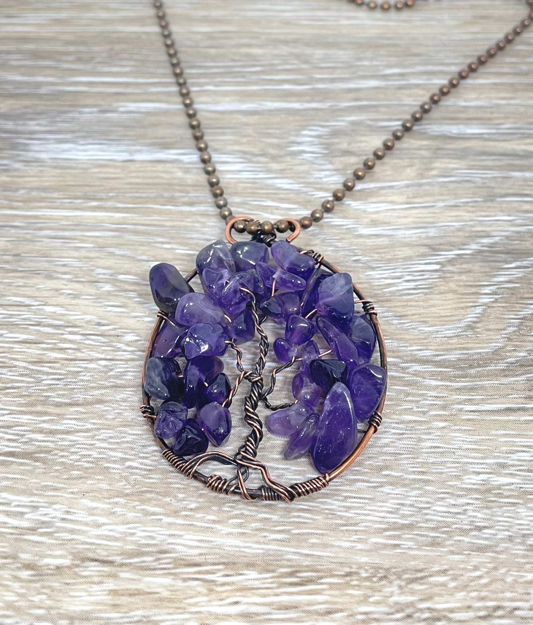 Wire Wrapped Tree of Life Pendant with Amethyst Gemstones - Handmade by Marlayna