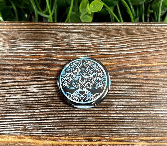 Celtic Tree of Life, Graphic Art Button / Pin 1.25” , Blue Background - Handmade by Marlayna