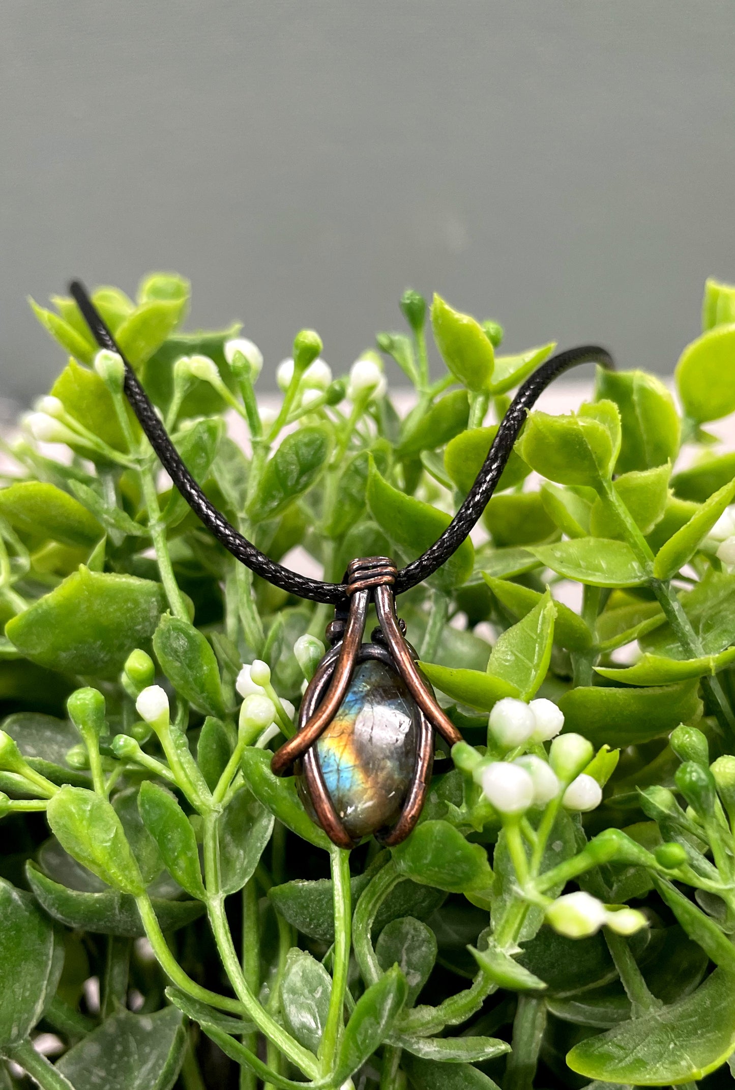 Mini Wire Wrapped Labradorite Gemstone Pendant, Simple Style - Handmade by Marlayna