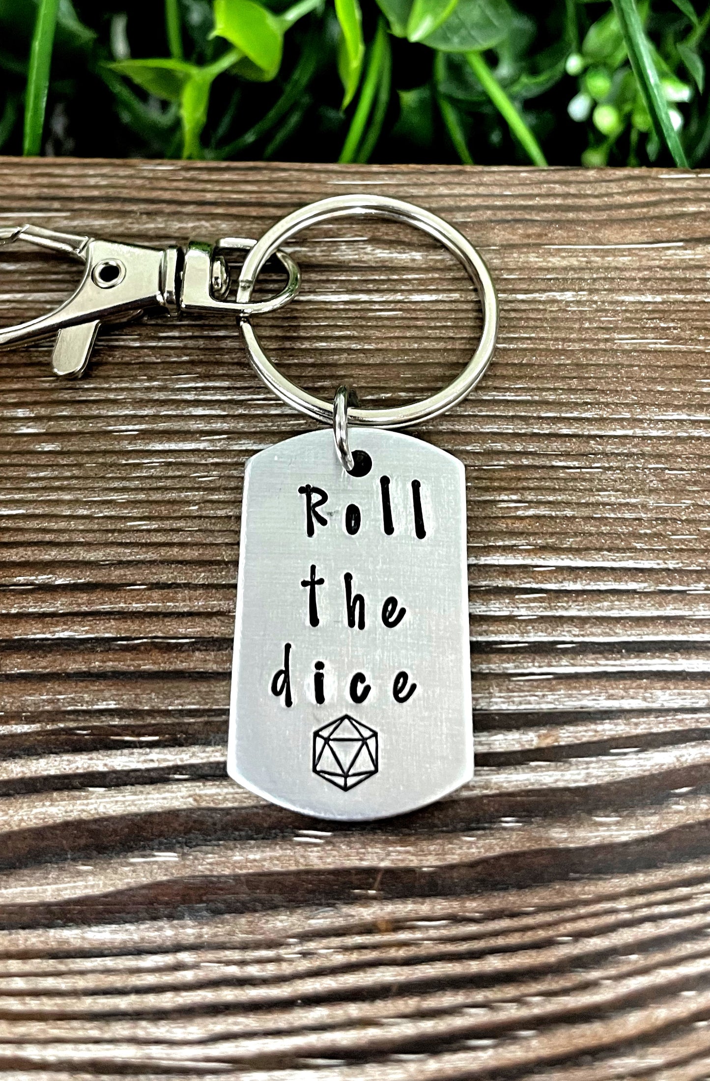 Roll the Dice Chance Gamer Dice Themed Hand Stamped Key Chain - Handmade by Marlayna