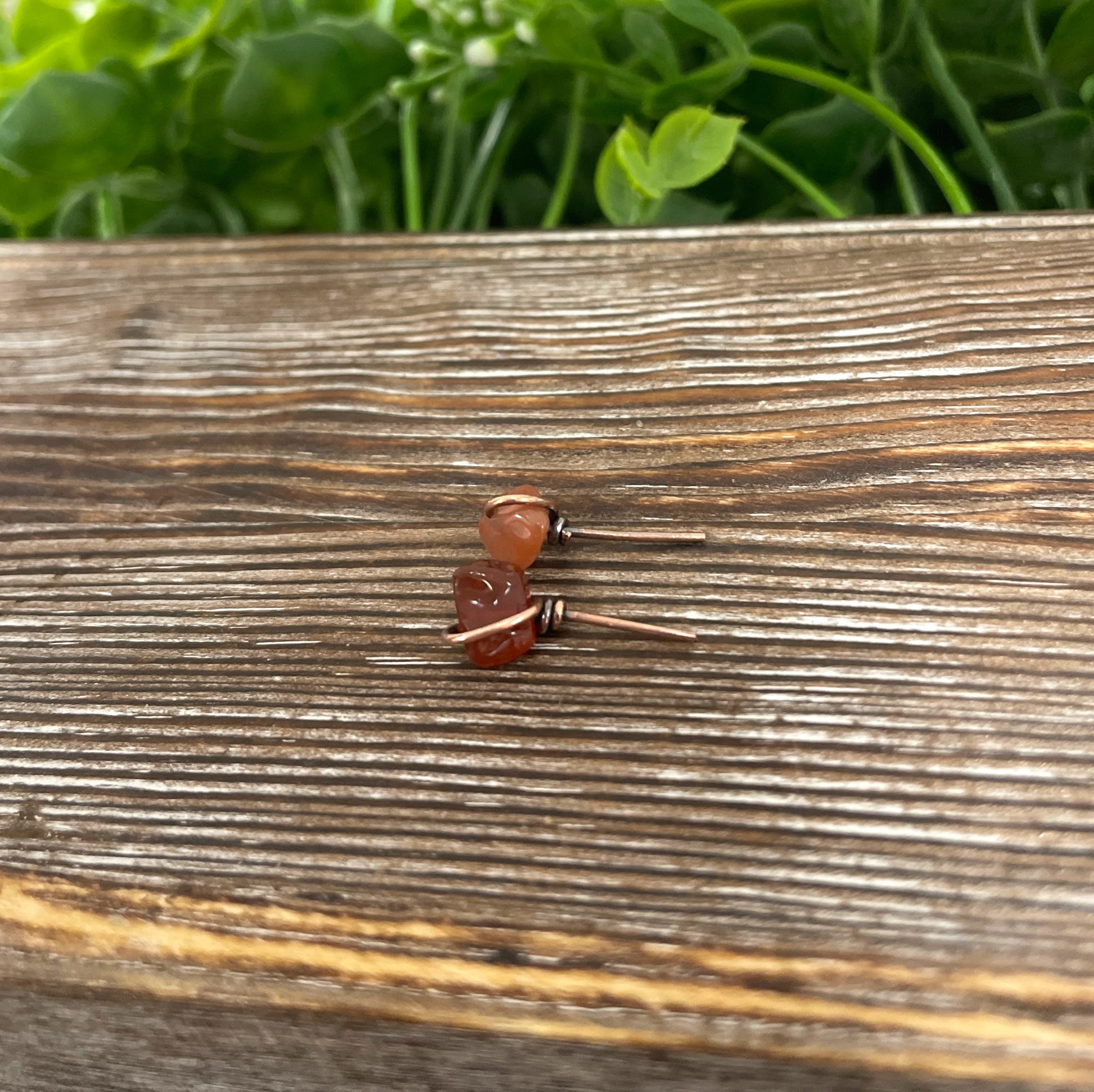 Carnelian Gemstone Chip Copper Stud Earrings - Handmade by Marlayna