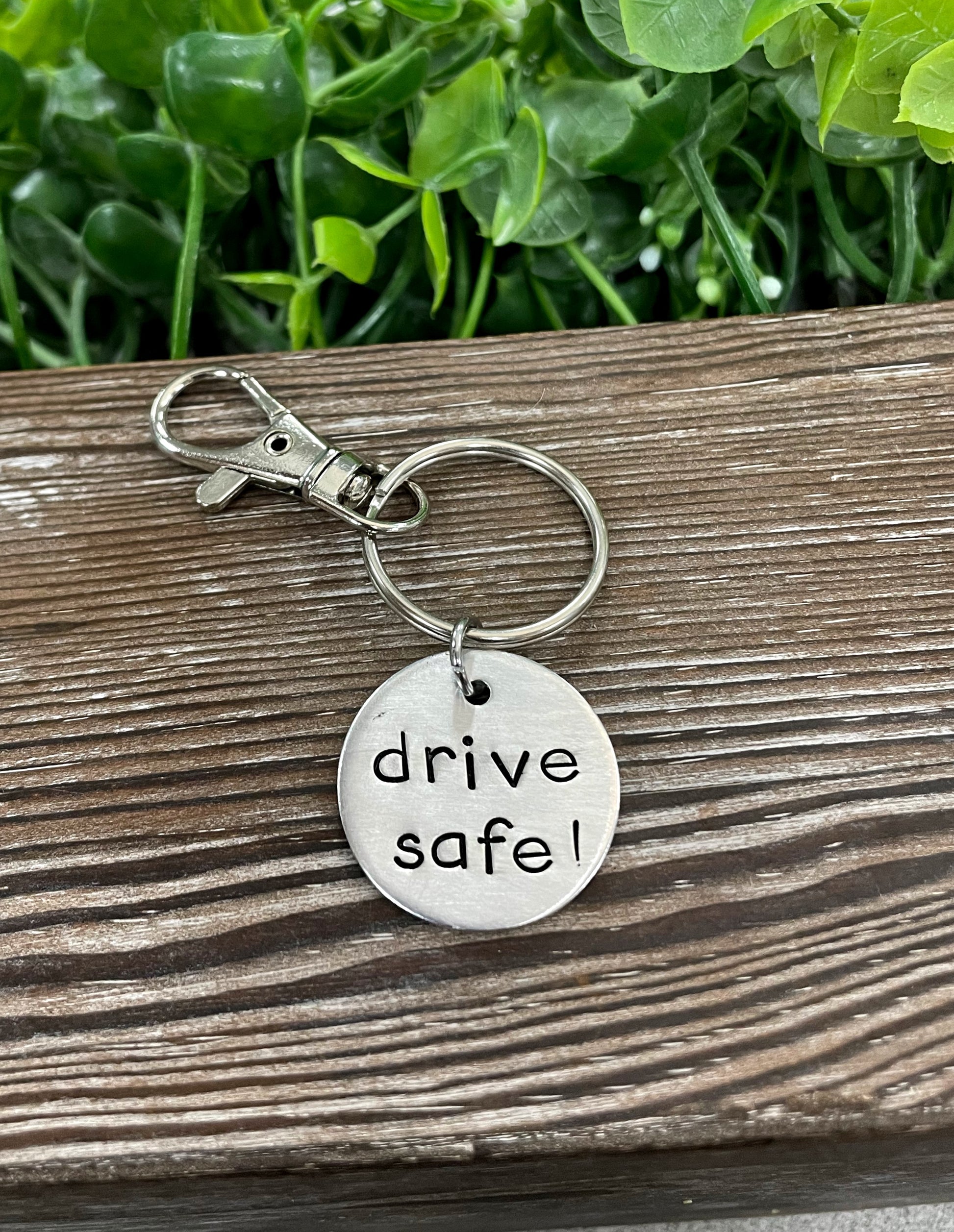 Drive Safe Hand Stamped Key Chain - Handmade by Marlayna